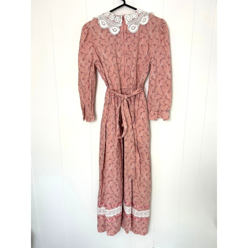 Handmade Prairie Dress bonnet Pink Floral Lace costume coquette cottage pioneer - Picture 2 of 15